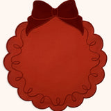 Individual Moño Rojo en Algodón con Terciopelo Rojo. Colección Navidad. Set de 4