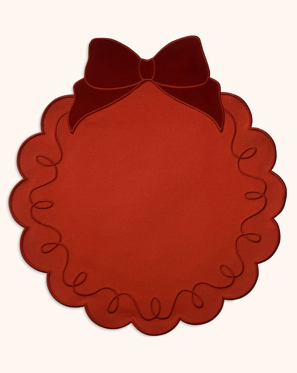 Individual Moño Rojo en Algodón con Terciopelo Rojo. Colección Navidad. Set de 4