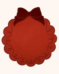 Individual Moño Rojo en Algodón con Terciopelo Rojo. Colección Navidad. Set de 4
