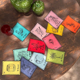 Cocteleras Lotería con Bordado Negro en Algodón de Colores. Set de 4. Vol. 2