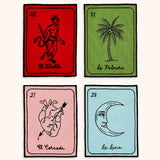 Cocteleras Lotería con Bordado Negro en Algodón de Colores. Set de 4. Vol. 1