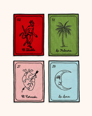 Cocteleras Lotería con Bordado Negro en Algodón de Colores. Set de 4. Vol. 1