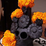 Candelabro Artesanal en Forma de Catrina Color Negro de Barro