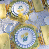 Individual Flor Dalia en Loneta de Algodón Amarillo Pastel. Set de 4