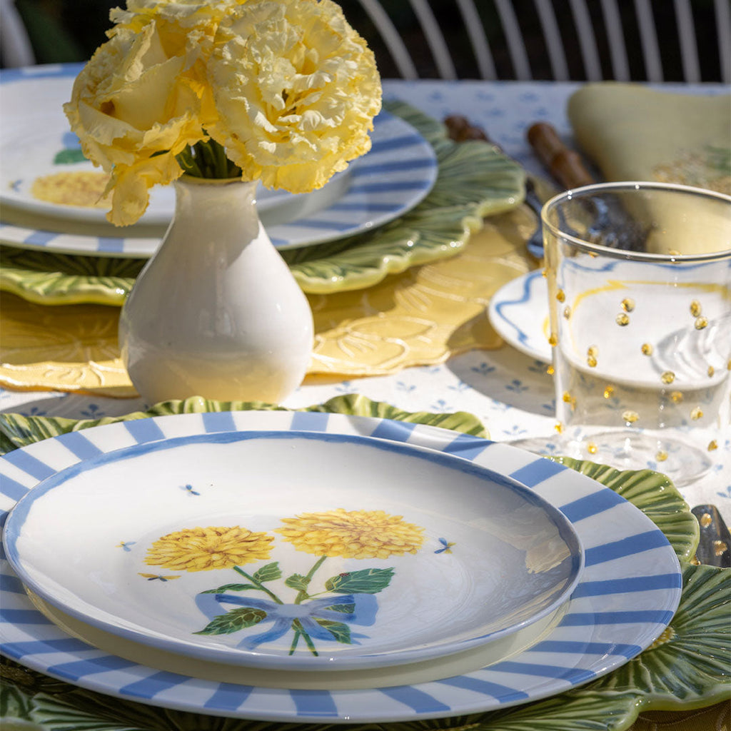 Bajo Plato Margaritas Verdes y Amarillo. Set de 4