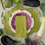 Servilletas Veggies en Algodón Verde Bordado con Verduras. Set de 4