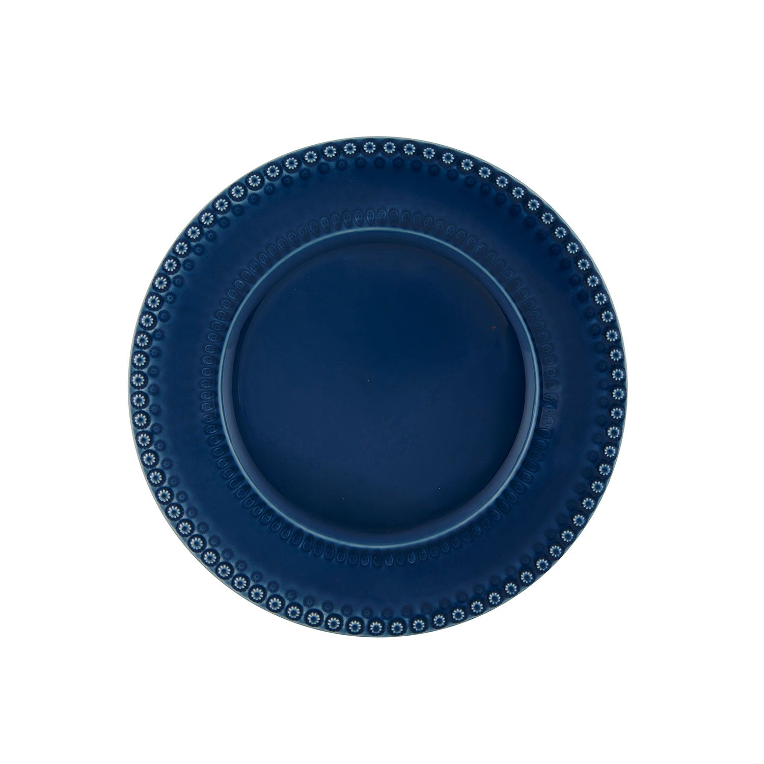 Plato para ensalada de cerámica azul con decoración en el borde, marca Bordallo Pinheiro