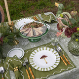 Mantel de Mesa Completo con motivos de Toile con Caballos en Fondo Verde
