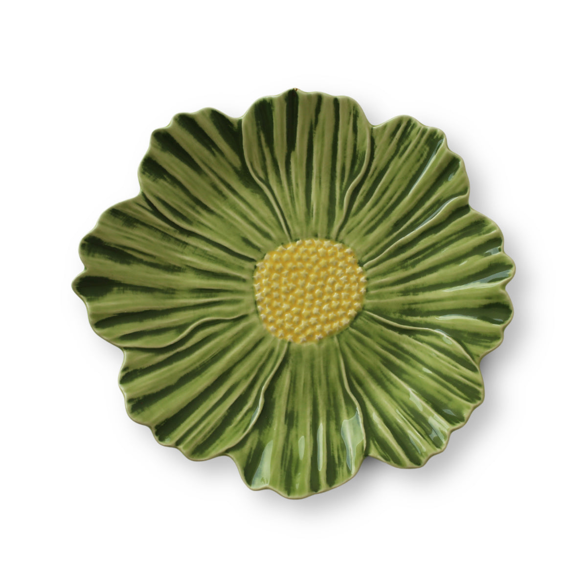 Plato para ensalada de cerámica en forma de flor Margarita en verde, marca Bordallo Pinheiro
