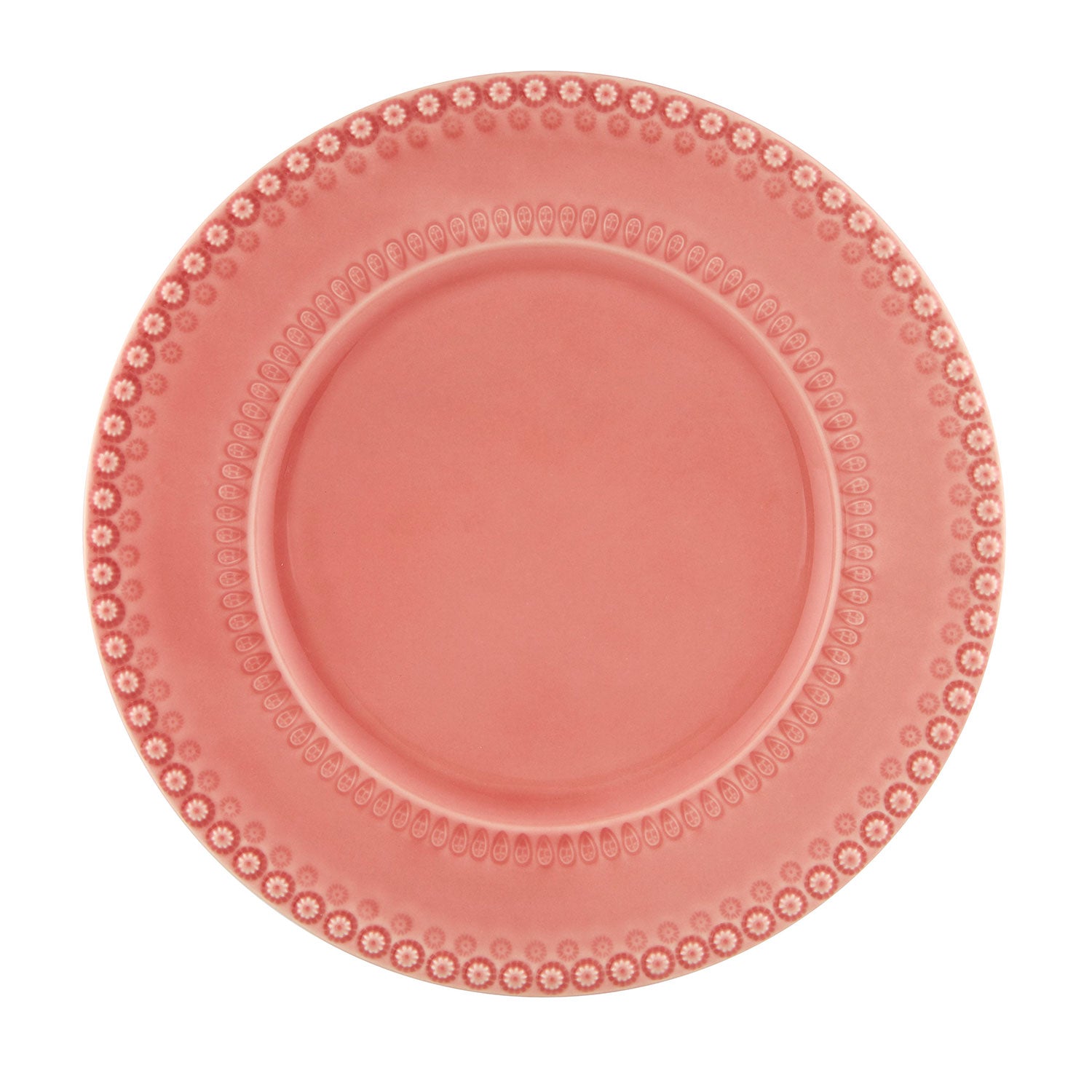Plato trinche Fantasía de cerámica rosa con borde decorado, marca Bordallo Pinheiro