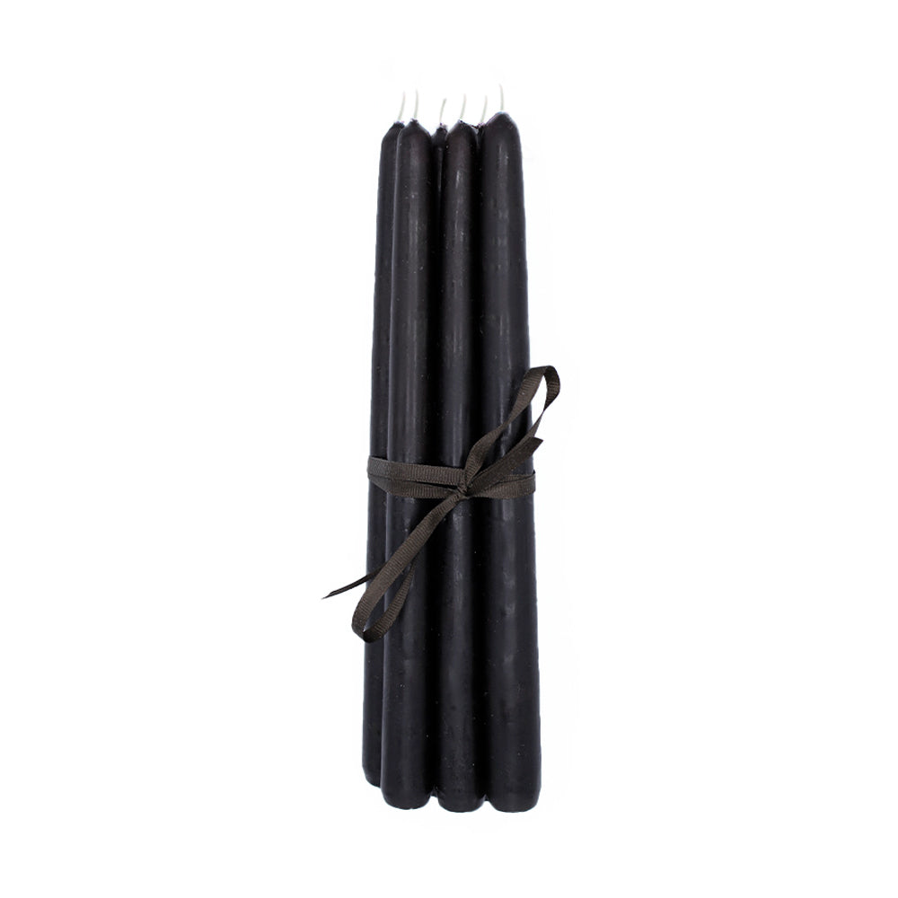 Set con 6 velas artesanales de cera de abeja, color negro