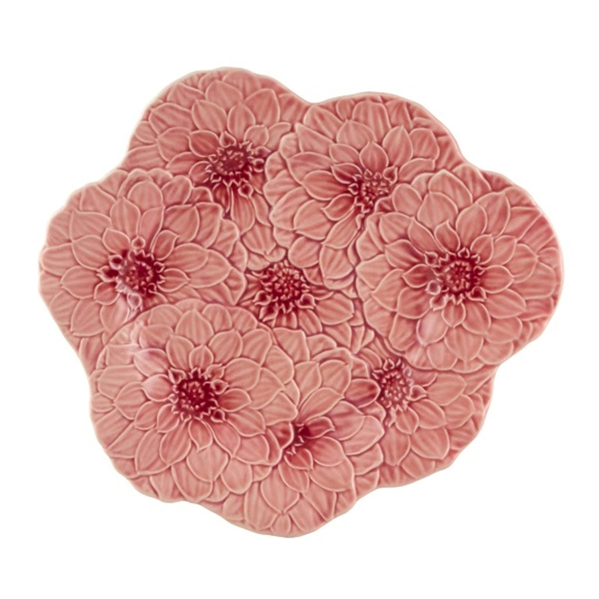 Plato trinche de cerámica rosa en forma de flores Dalias, marca Bordallo Pinheiro