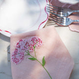 Servilletas Bouquet en Lino Rosa con Bordado de Flor. Set de 4