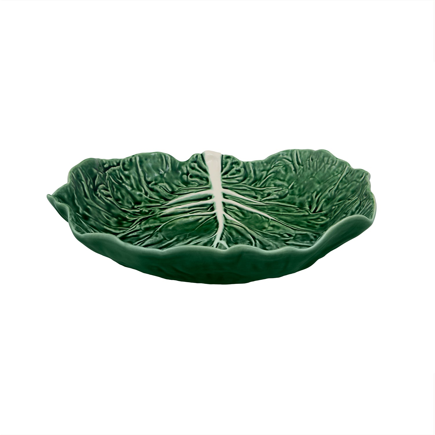 Ensaladera de cerámica en forma de hoja de repollo verde marca Bordallo Pinheiro