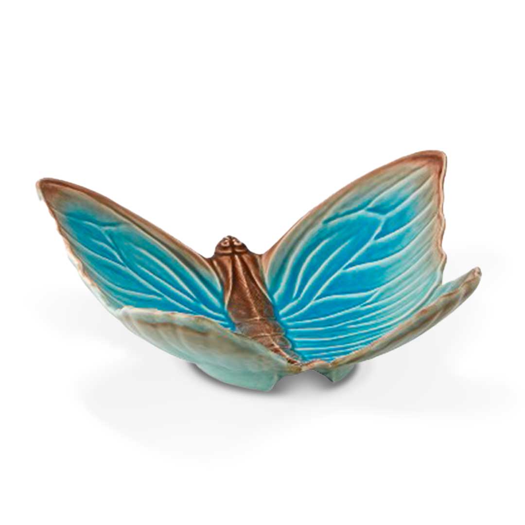 Frutero de cerámica en forma de mariposa azul, colección Cloudy de Bordallo Pinheiro