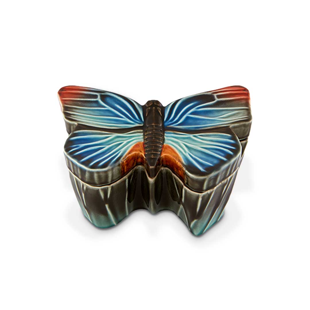 Caja grande Cloudy de mariposa de cerámica, marca Bordallo Pinheiro