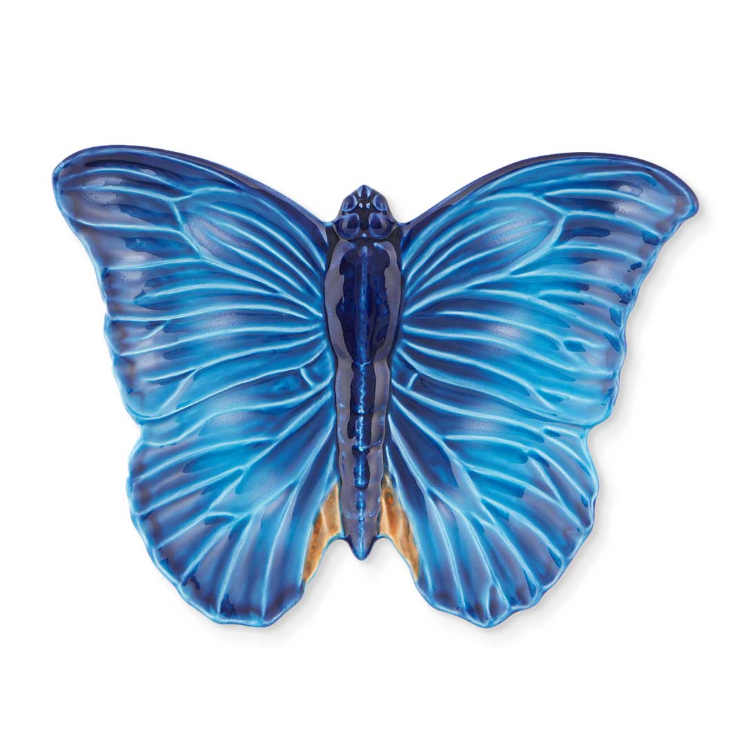 Charola de cerámica en forma de mariposa color azul, de la colección Cloudy de Bordallo Pinheiro