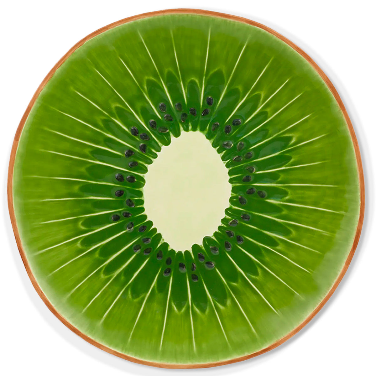 Bajo plato de cerámica verde en forma de fruta Kiwi, marca Bordallo Pinheiro