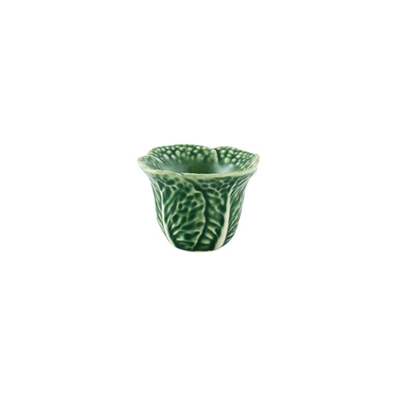 Huevera en forma de hoja de repollo verde marca Bordallo Pinheiro