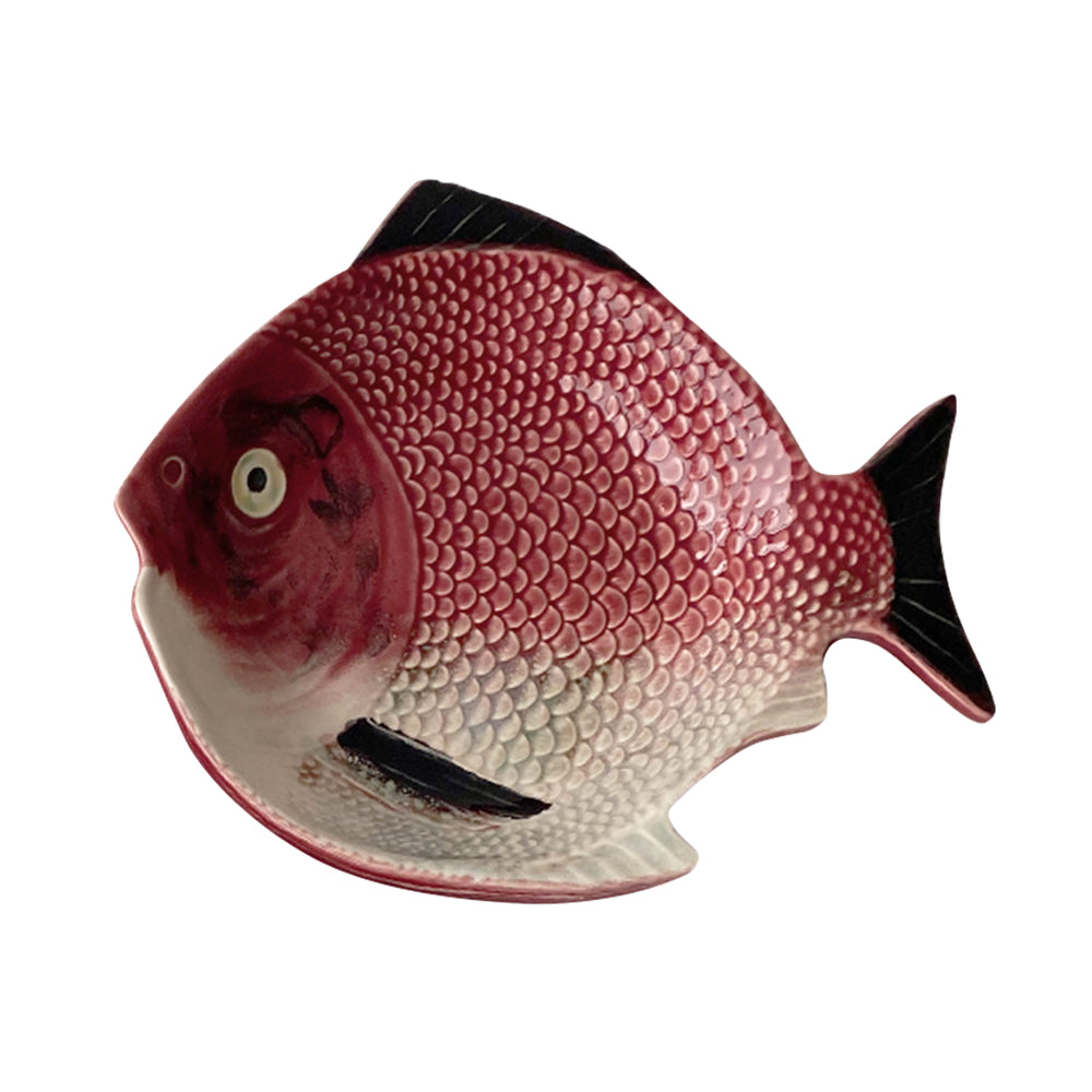Plato sopero de cerámica en forma de Pez Huachinango color rojo, marca Bordallo Pinheiro