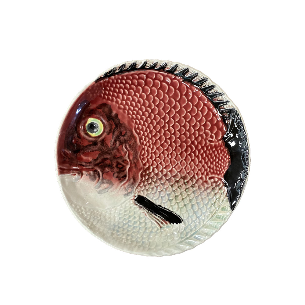Plato para ensalada de cerámica en forma de pez Huachinango rojo, marca Bordallo Pinheiro