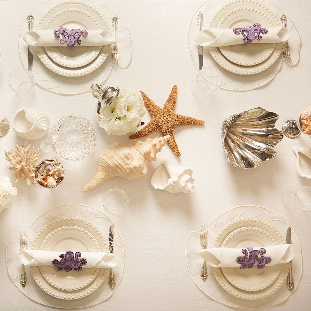 Individuales La Mar de Nautilus en Lino Blanco con Bordado Ivory. Set de 4