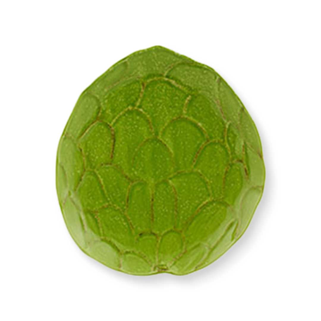 Plato de ensalada de cerámica verde en forma de fruta guanábana, marca Bordallo Pinheiro