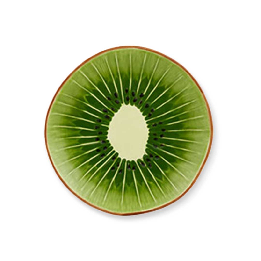 Plato de ensalada de cerámica verde en forma de fruta Kiwi, marca Bordallo Pinheiro