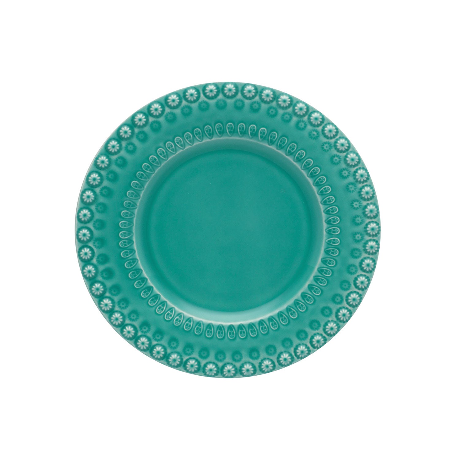 Plato para ensalada Fantasía de cerámica color azul turquesa con decoración en el borde, marca Bordallo Pinheiro