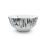 Set Vajilla Culebra en Blanco con 4 Platos Trinche Blancos con Rayas Negras, 4 Bowls Blancos con Rayas Negras y 4 Platos de Ensalada de Culebra. Total 12 piezas