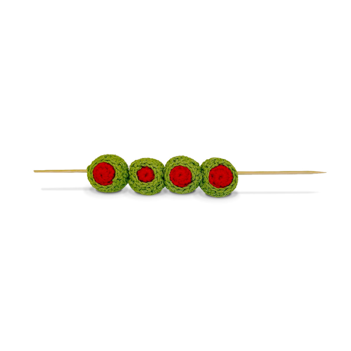 Palillo con 4 aceitunas de crochet para decorar tus tablas de queso, marca Zash 