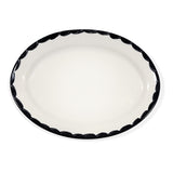 Platon para servir ovalado mediano de 31 cm de cerámica blanco con orilla decorado en negro, artesanal de Anfora para Zash