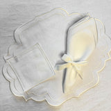 Servilletas Jimmy en Lino Blanco con Bordado Ivory. Set de 4