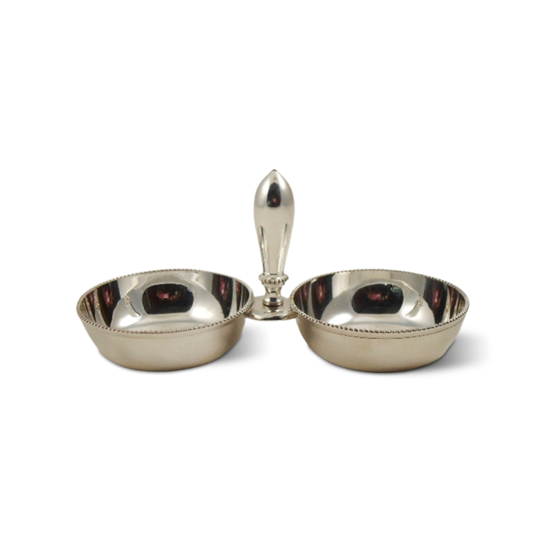 Botanero o bandeja de servicio con 2 compartimentos de plata