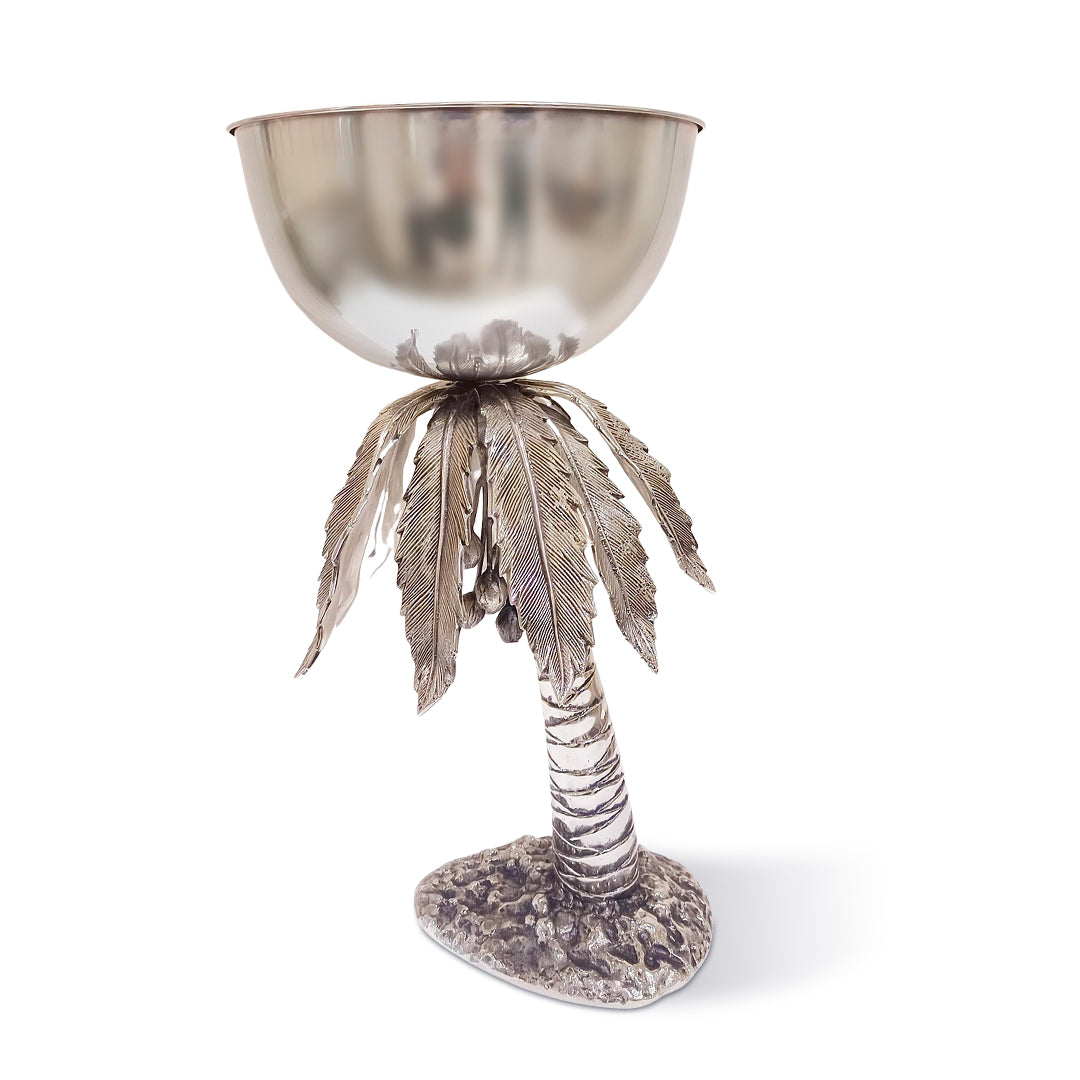 Enfriador de botella o bowl de ponche en forma de palmera con cocos, de Níquel