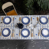 Set de 4 Platos Trinche con Plato Sopero Azul con Rayas Blancas