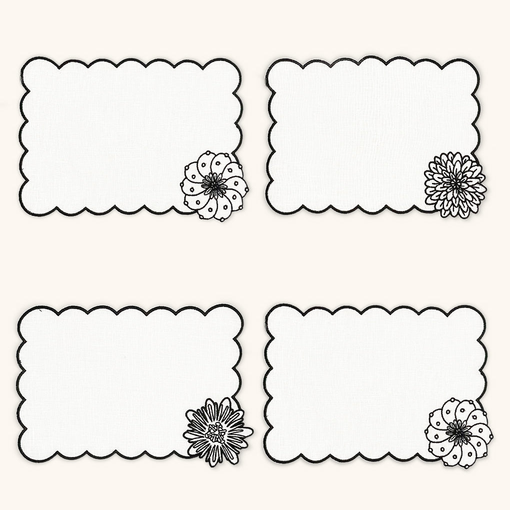 COCTELERAS IDENTIDAD EN LINO IVORY BORDADO NEGRO