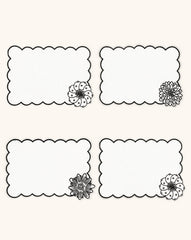 Cocteleras Identidad en Lino Blanco con bordado de Biznaga, Pasiflora y Dalia Negras. Set de 4