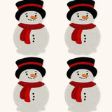 Cocteleras Snowman en Terciopelo Ivory con bordado de Muñeco de Nieve. Set de 4