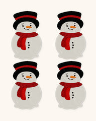 Cocteleras Snowman en Terciopelo Ivory con bordado de Muñeco de Nieve. Set de 4
