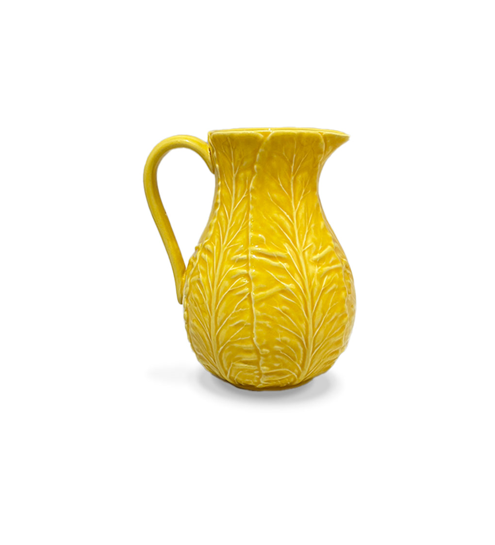 Jarrita de cerámica color amarillo con forma de hojas de repollo, marca Zash