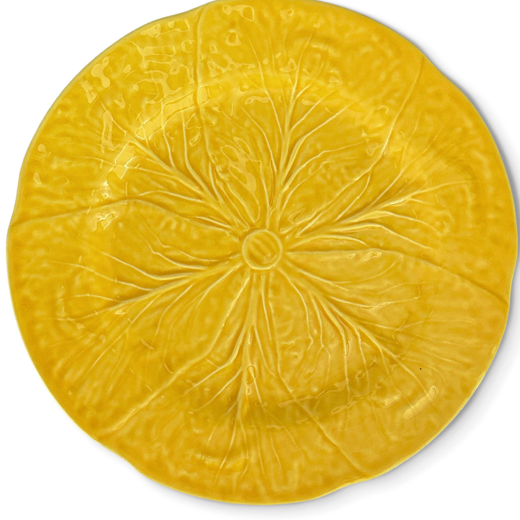 Plato base de cerámica amarillo con forma de hoja de repollo, marca Zash