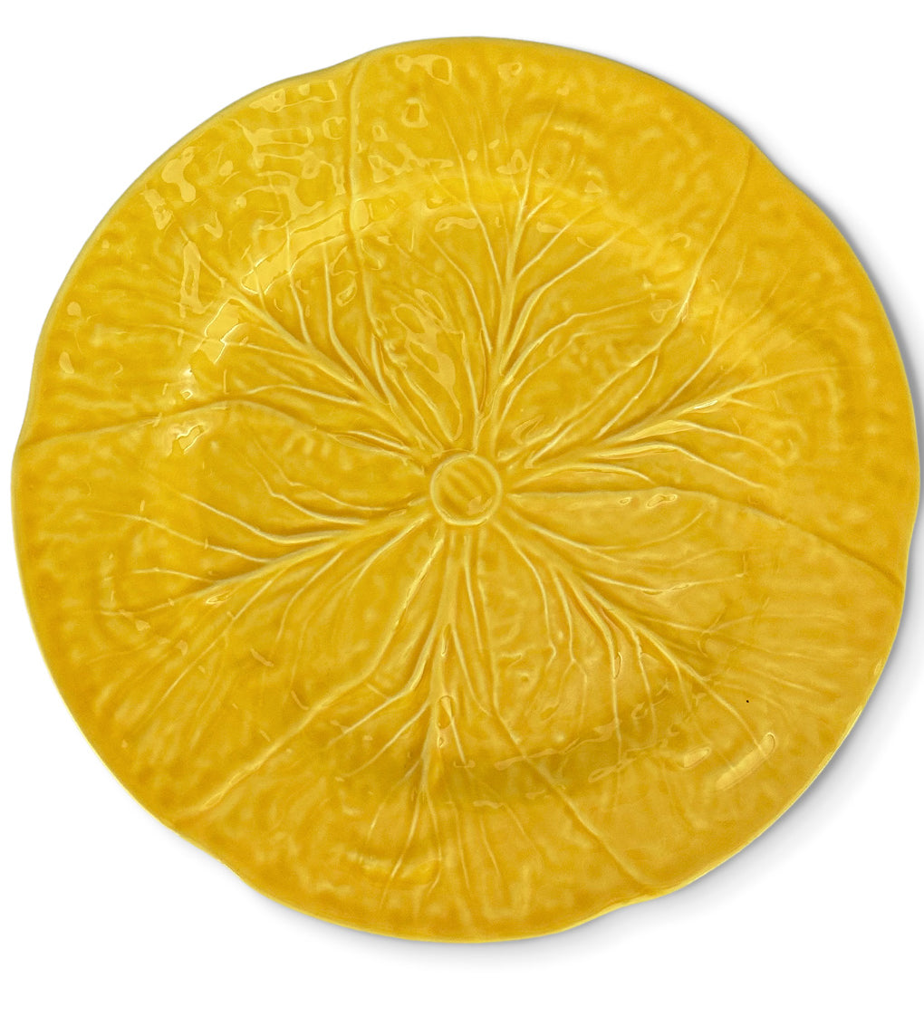 Plato base de cerámica amarillo con forma de hoja de repollo, marca Zash