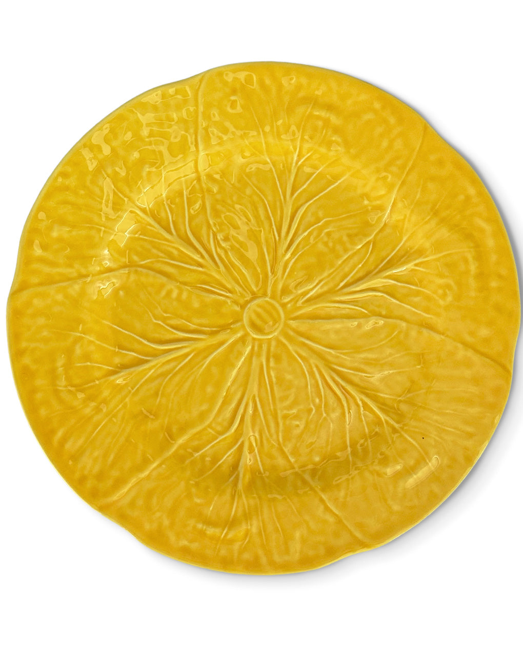 Plato base de cerámica amarillo con forma de hoja de repollo, marca Zash