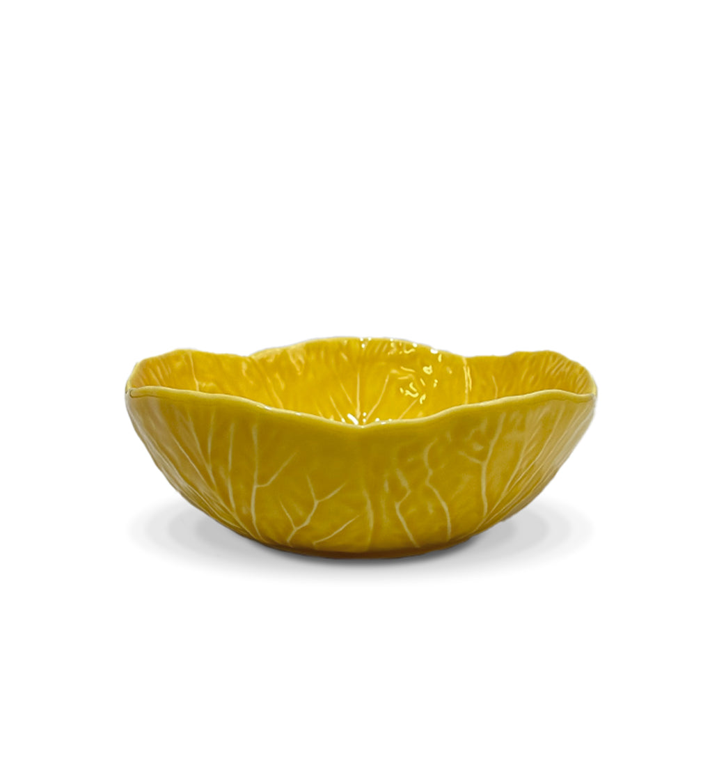 Bowl de cerámica color amarillo en forma de hoja de repollo, marca Zash