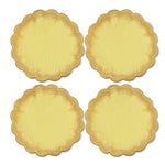 Coasters de lino amarillo con bordado de pelitos en las orillas, marca Zash