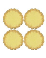 Coasters Vivi en Lino Amarillo con Bordado de Pelitos. Set de 4