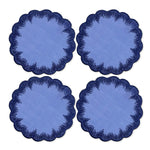 Coasters de lino azul con orilla bordada con pelitos, marca Zash