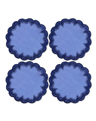 Coasters Vivi en Lino Azul con Bordado de Pelitos. Set de 4