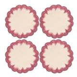 Coasters Vivi en lino rosa con bordado de pelitos en las orillas, marca Zash